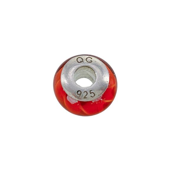 Vintage Sterling Silver 925 Red Glass Charm Bead - Picture 1 of 6